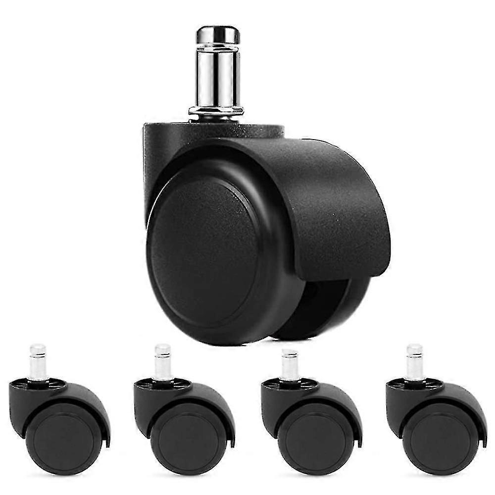 גלגלי כיסא משרדי חלופי בגודל 2 אינץ '(סט של 5 גלגלים) אוניברסלי בגודל סטנדרטי פלסטיק שחור גזע