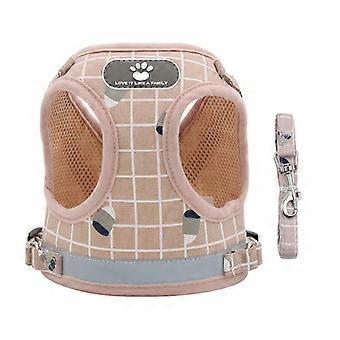 Mjuk mesh No Pull Dog / Cat Sele och Lead Set för promenader, Escape Proof Dog Vest Selar för valp små djur / katter, Easy Fit (XL, Grid-Pink)