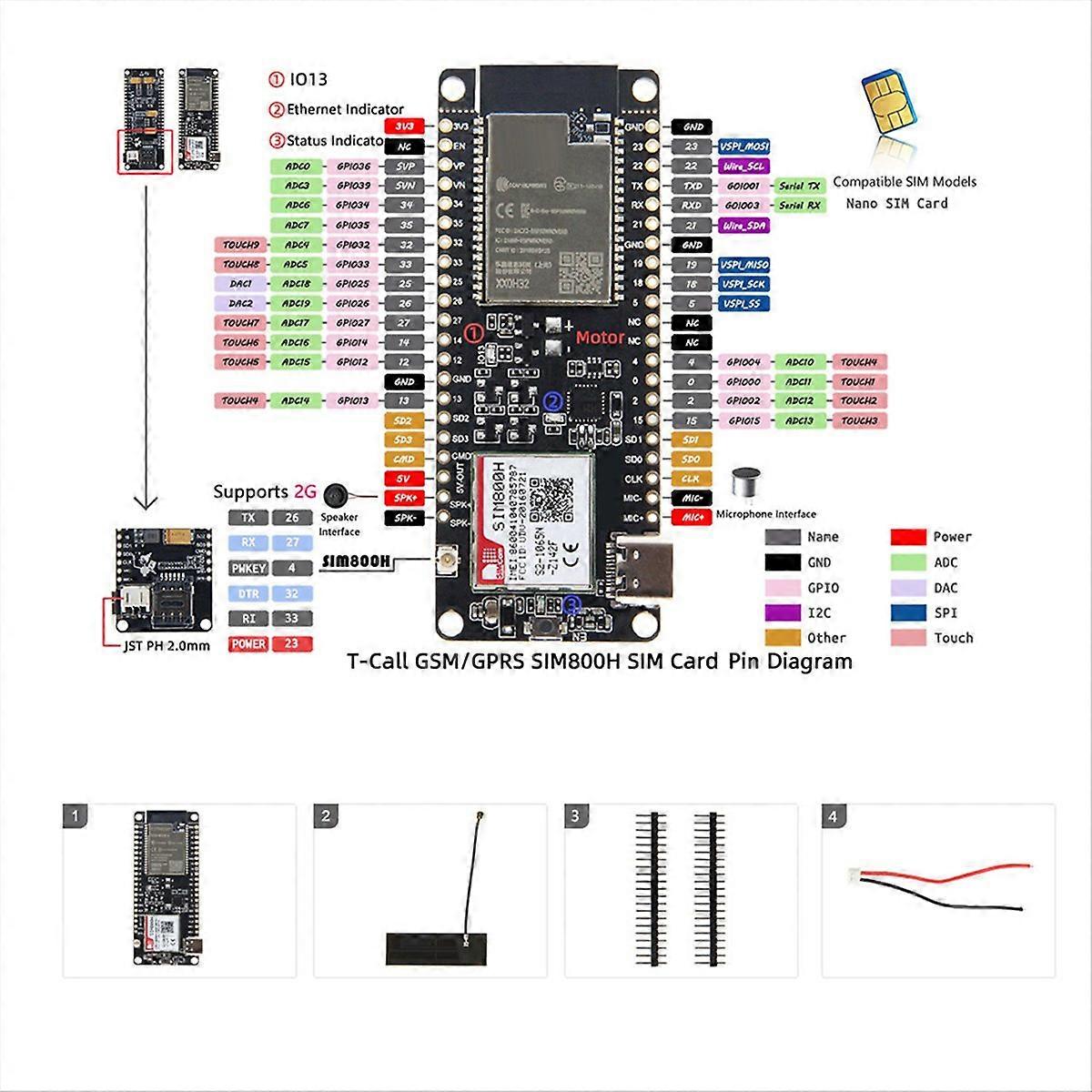 SIM800H Wireless Module T-Call&PMU MCU32 Module SIM800H-8MB-Q390
