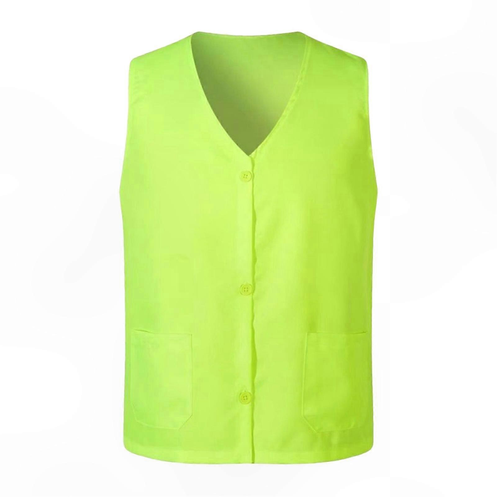 Unisex V-Neck Protective Vest with Pocket Solid Color Breathable Polyester Work Uniform for Volunteers Single-Breasted Style