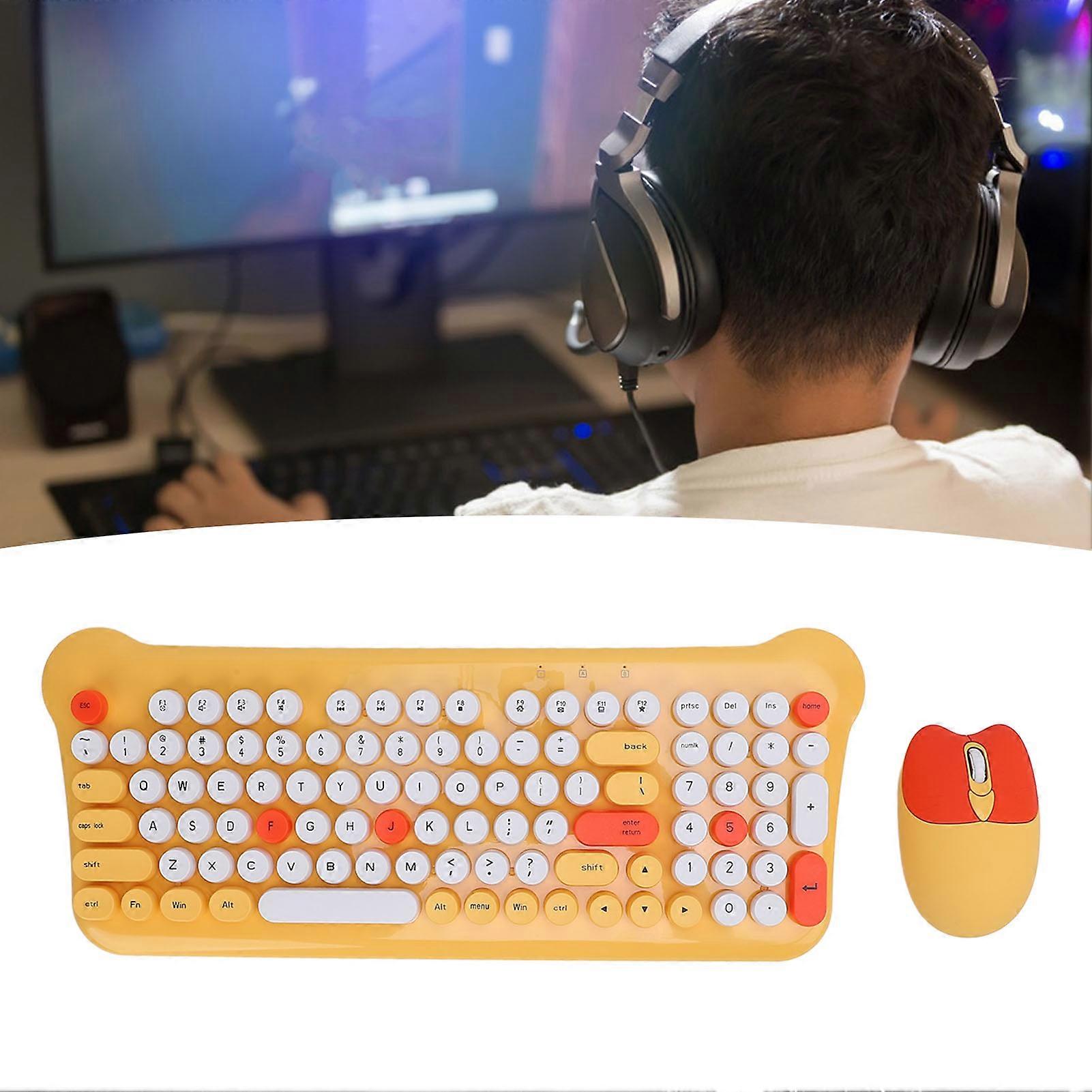Wireless Keyboard and Mouse Combo 2.4G Retro Round Keycaps 98 Keys Colorful Wireless Keyboard with Mouse and USB Receiver for Win Laptop PC Desktop Y