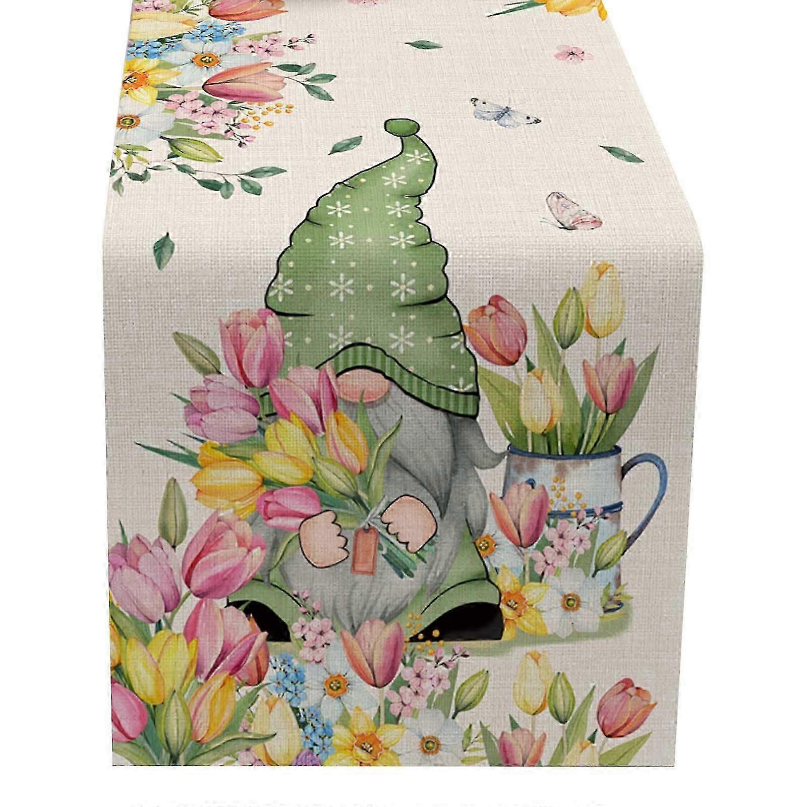 Sunflower Gnome Cotton Linen Table Runner Table Cloth Desktop Decor Myi