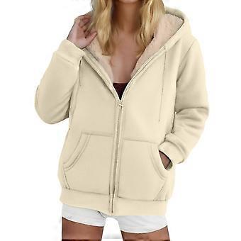Dam Tjock Fleecefodrad Dragkedja Hoodie Bekväm Vinterjacka Långärmad Casual Streetwear Gul XL