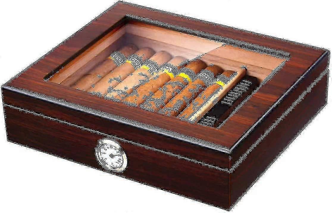 مرطب السيجار المصنوع يدويا ، صندوق سطح المكتب سيجار الأرز مع مرطب ومقياس رطوبة ، سطح زجاجي