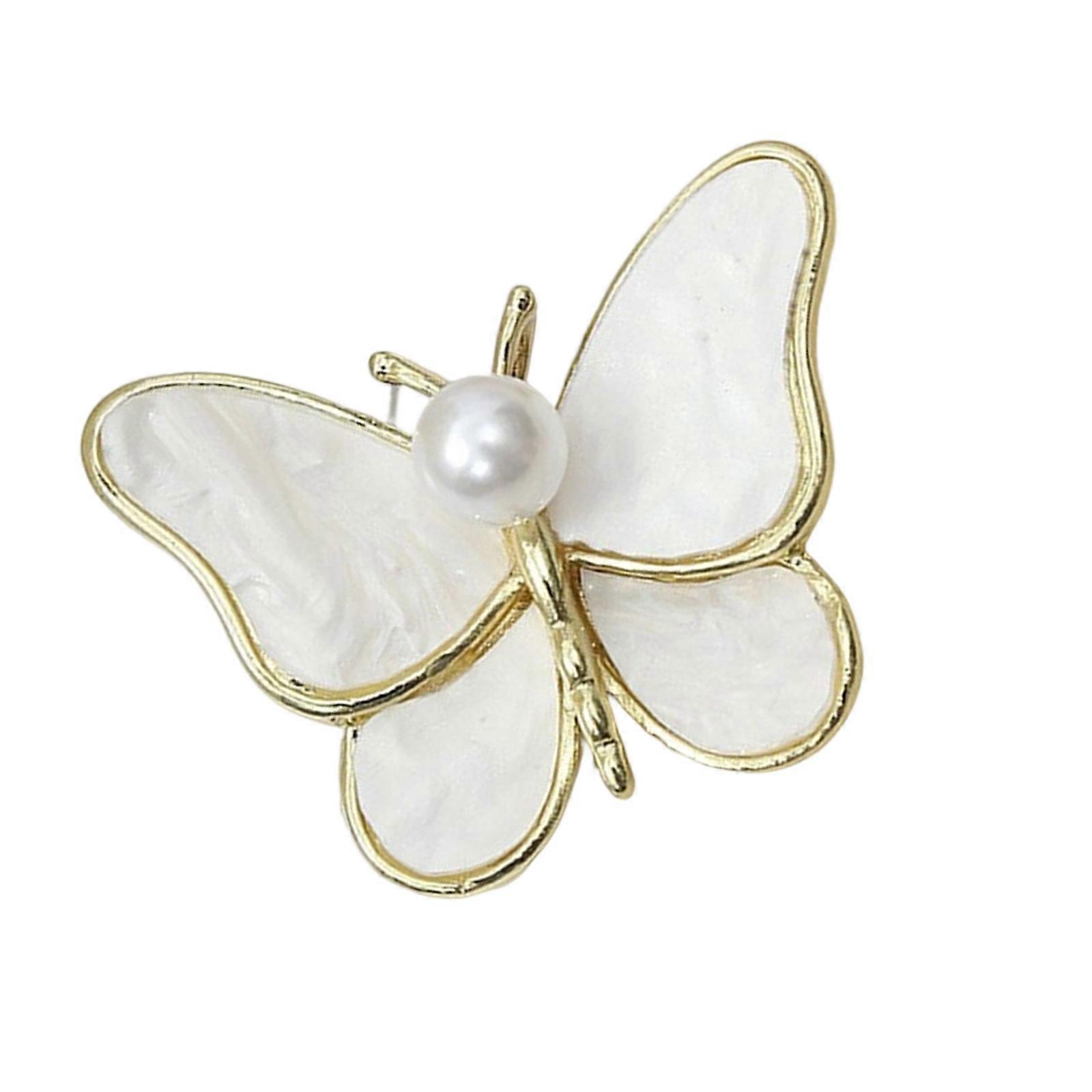 Butterfly Brooch Pearls Shell Accent Secure Lock Closure Portable Designs for Elegant Occasions  White