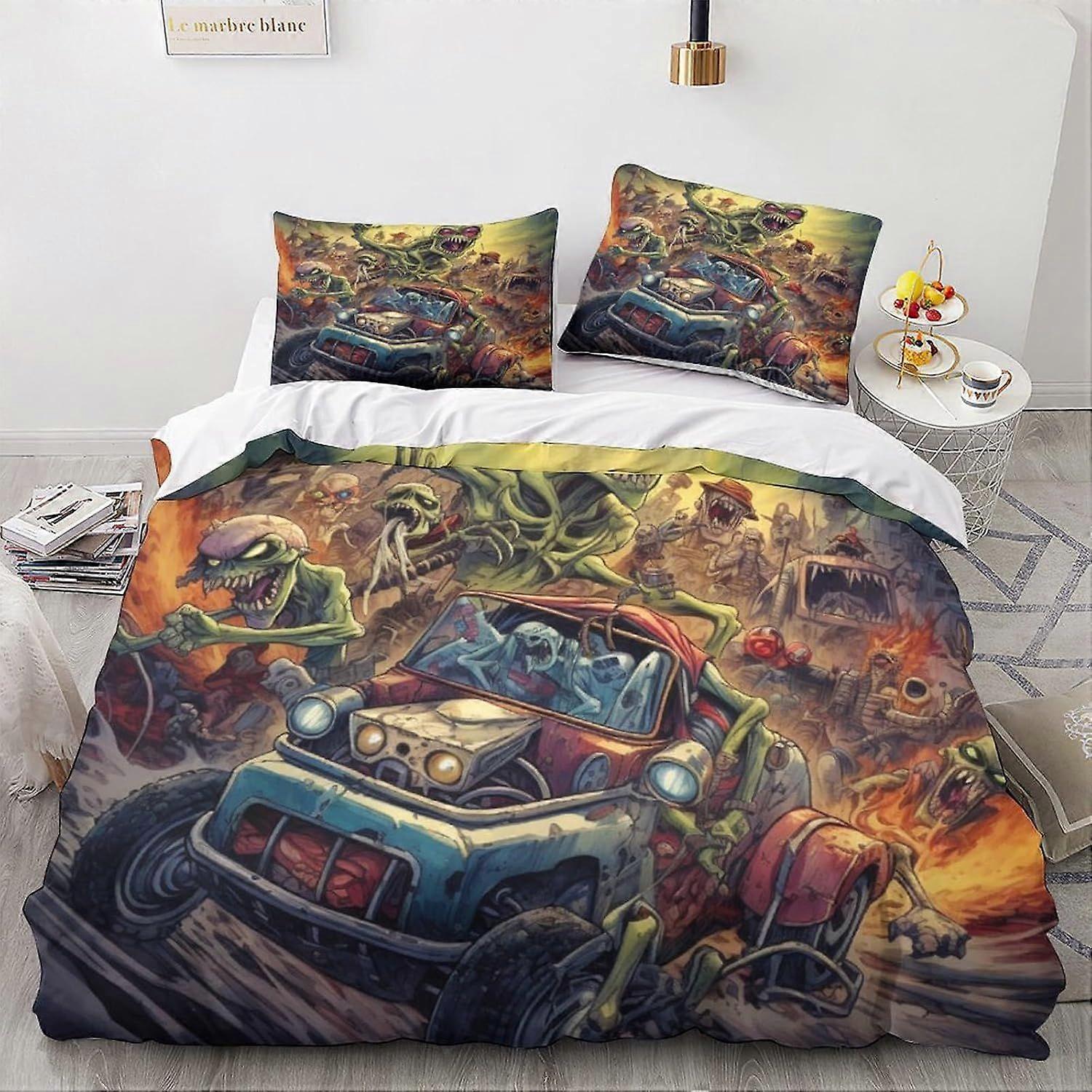 LikeEj 3D impresso desenhos animados monstro capa edredom com fronhas Vintage Car Bedding Set com fechamento de zíper macio de microfibra colcha de capa King