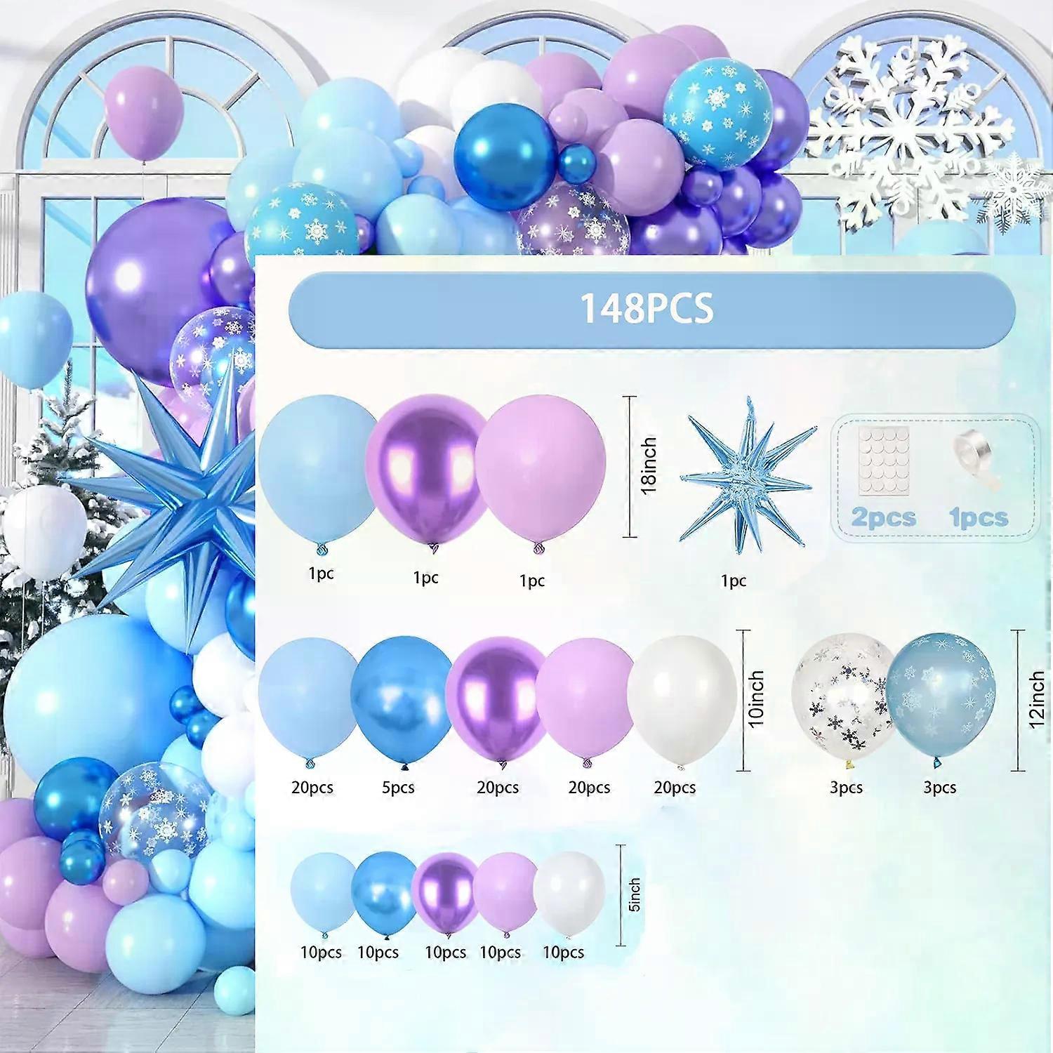 Blue Balloon Arch Set with Different Coloured Snowflake Balloons for Summer Pool Parties and Many Other Occasions