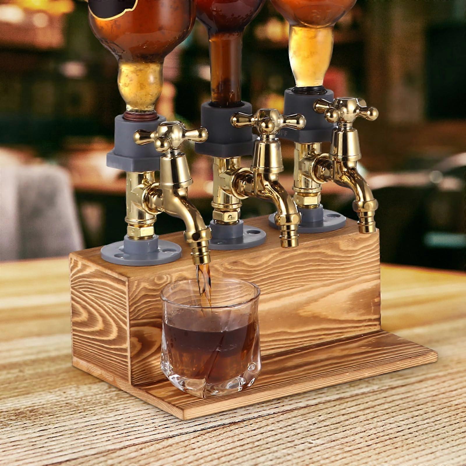 Wooden Liquor Dispenser with Faucet for Whiskey Wine, Rustic Bar Station for Home Party Use