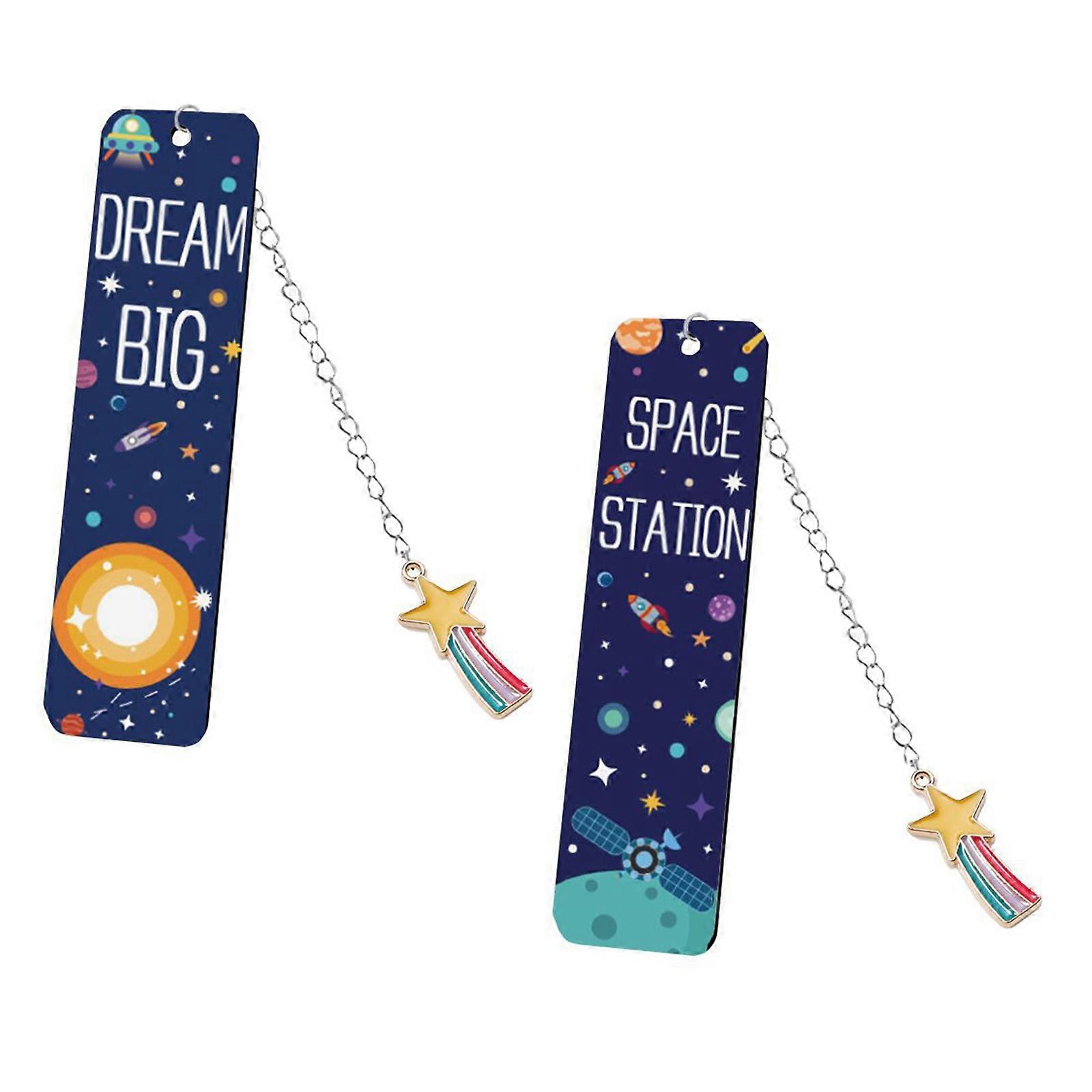 2x Metal Bookmarks Astronaut Bookmarks Starry Skies Theme Book Marks Astronaut Book Page Marker for Teacher Students Multicolor
