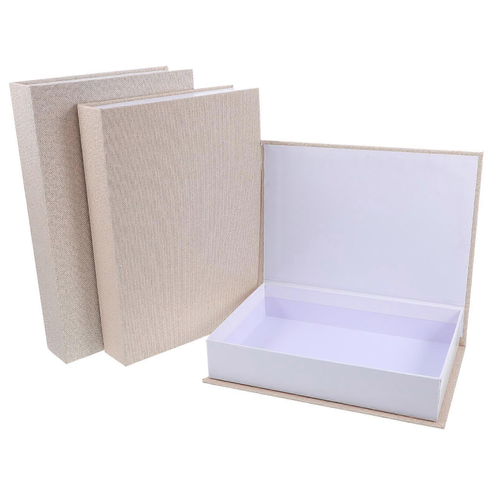 Fake Book Boxes Multi Functional Office Decor Imitated Book Ornament Burlap Design 3Pcs