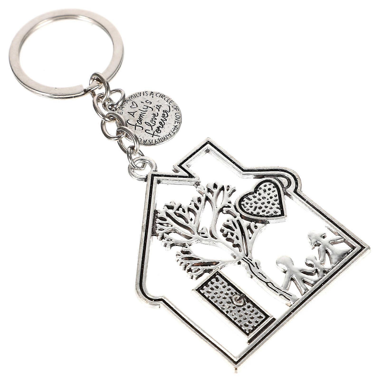 House Shaped Pendant Keychains Metal For Moving In Occasions Silver 1Pack