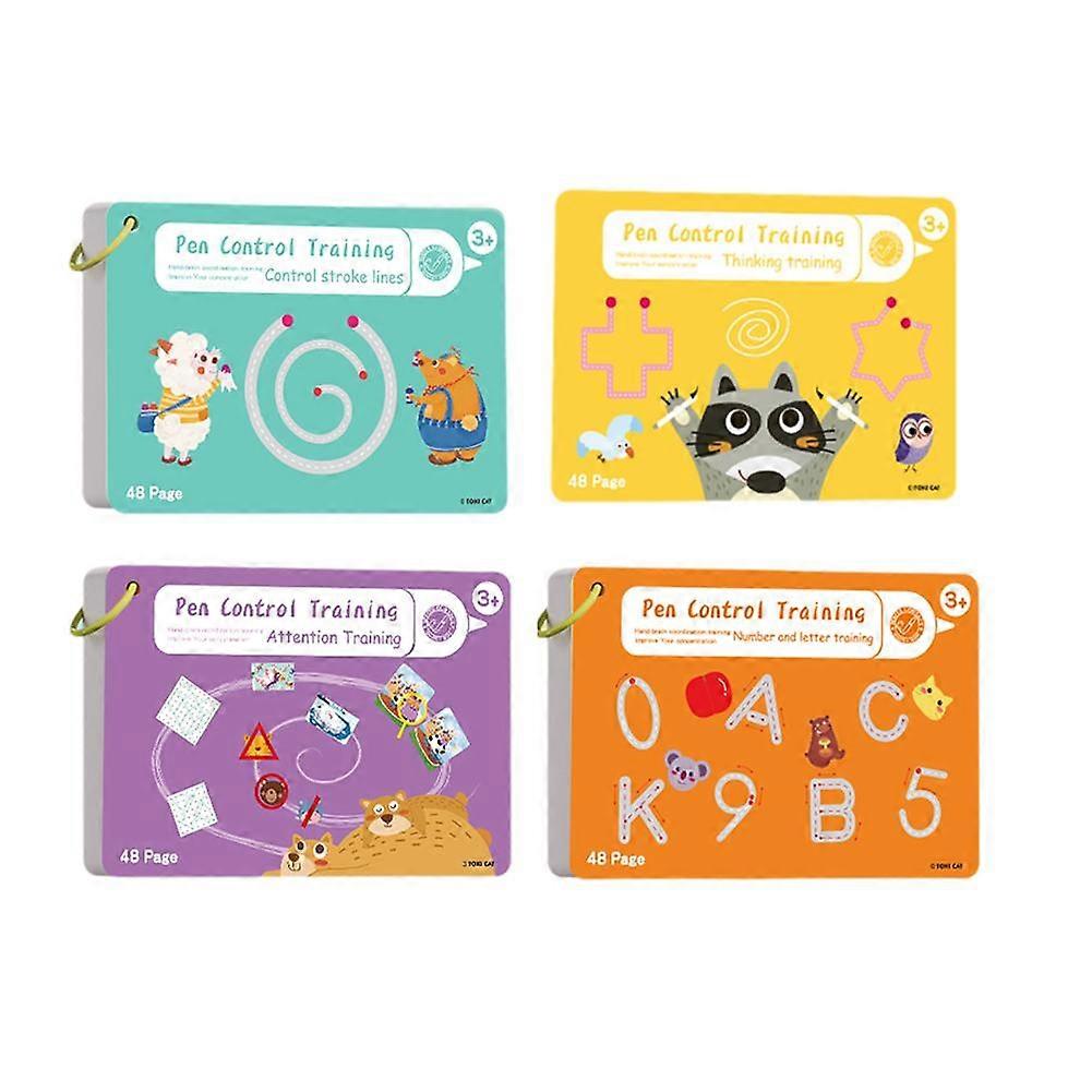 For Kids Reusable Early Learning Book Set 4 Pack Pen Control Thinking Concentration Numbers Letters Training with 3 Pens Eraser