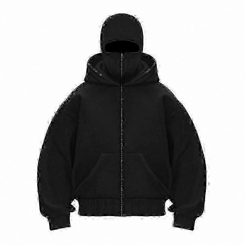 Gothic Streetwear Hoodie with Dual Hats and Mask, Winter Windproof宽松运动外套