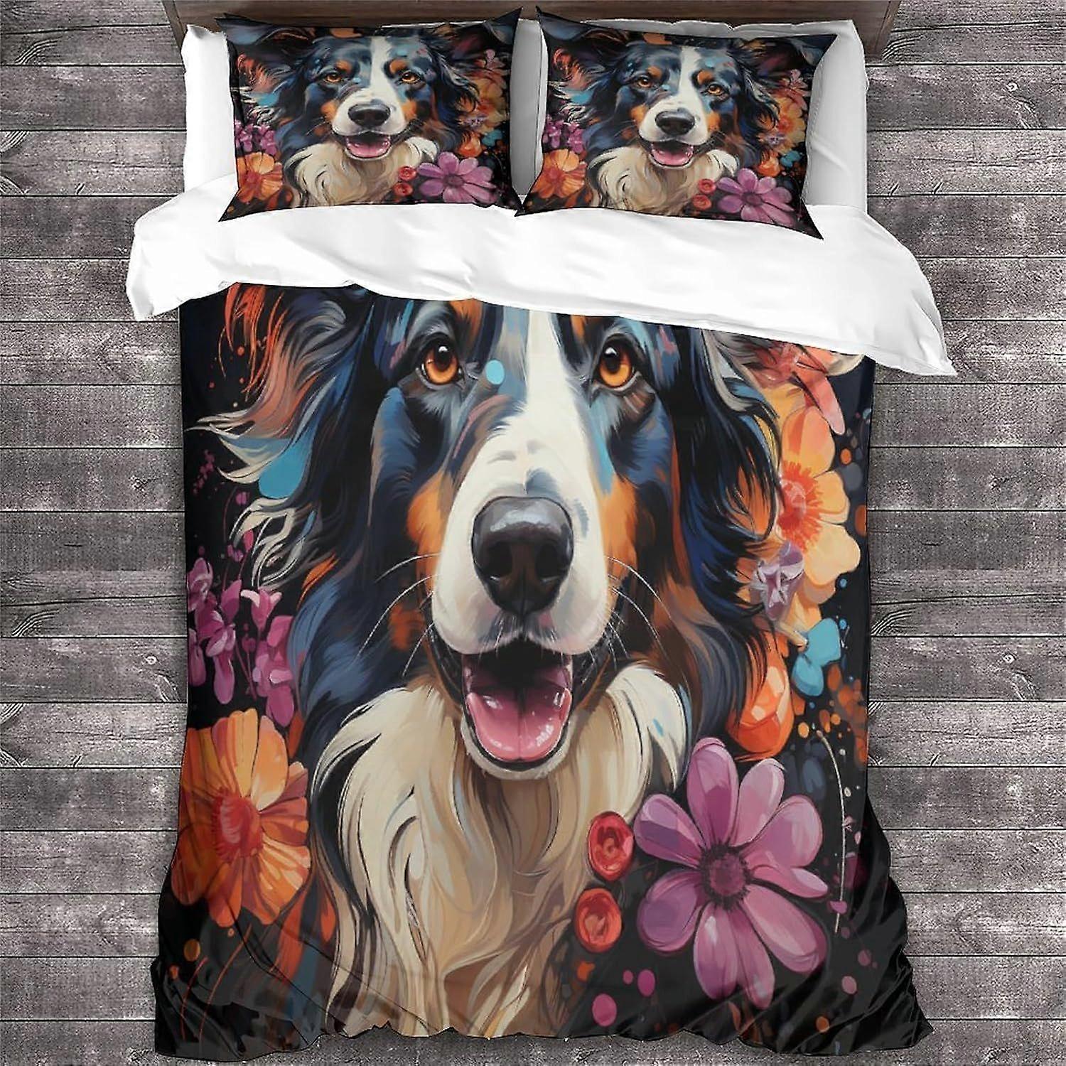 LikeEj 3D مطبوعة الحدود الكولي غطاء لحاف مع أكياس وسائد مجموعة الفراش الحيوانية مع سحاب إغلاق لينة ستوكات غطاء لحاف مجموعة الملك