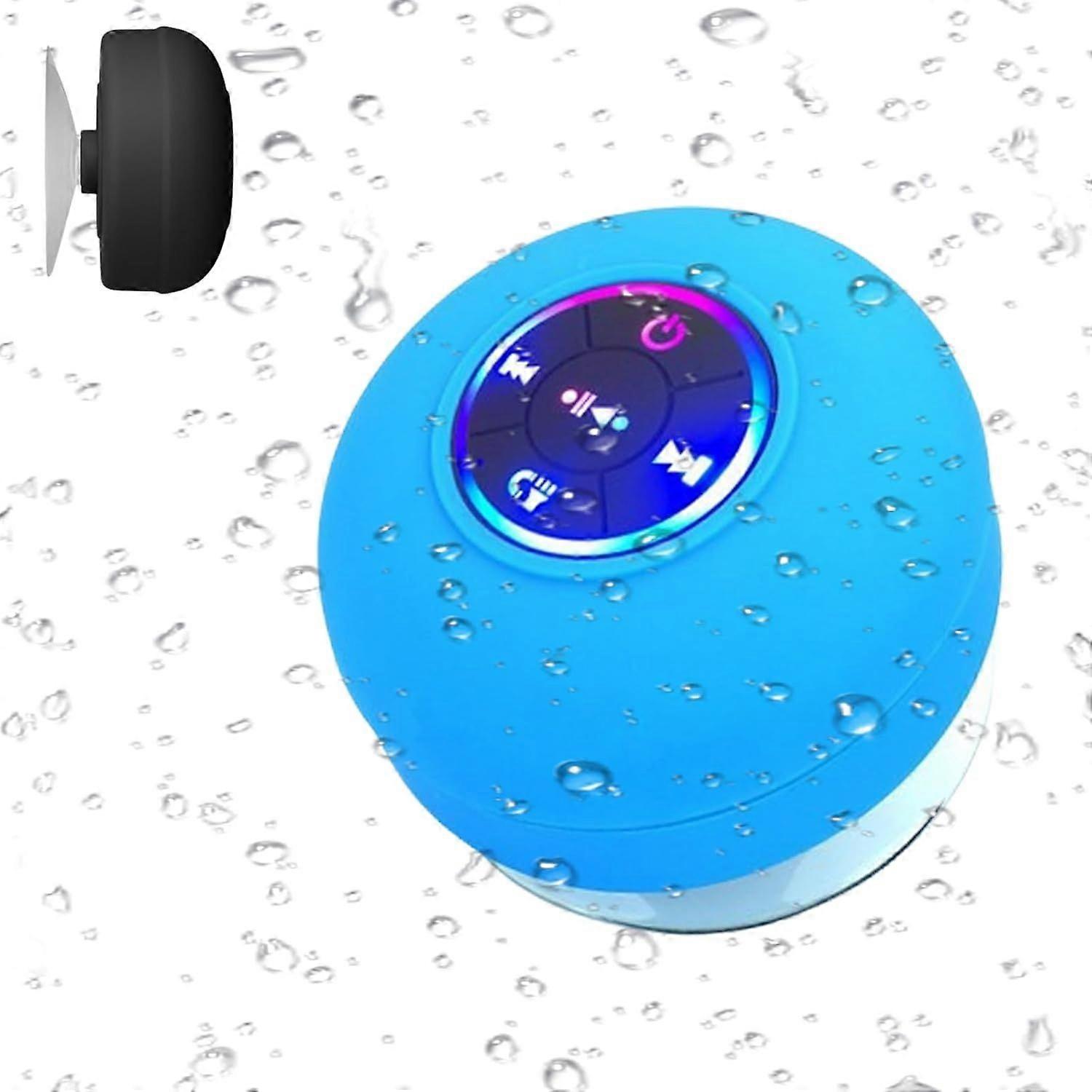 Waterproof Bluetooth Shower Speaker With LED Light and Suction (Blue)