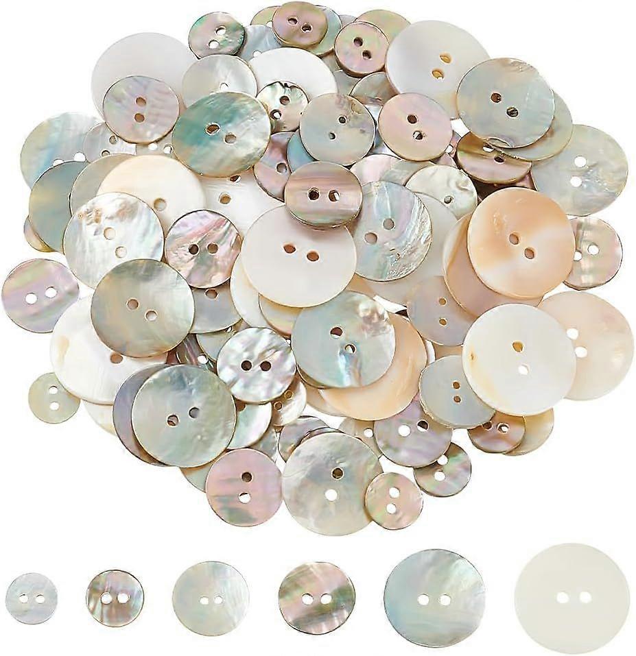120Pcs 6 Styles 2 Holes Natural Shell Buttons Flat Round Mother of Pearl Buttons Seashell Bulk Button 10/11/15/20/23mm for DIY Sewing Crafts Clothes B