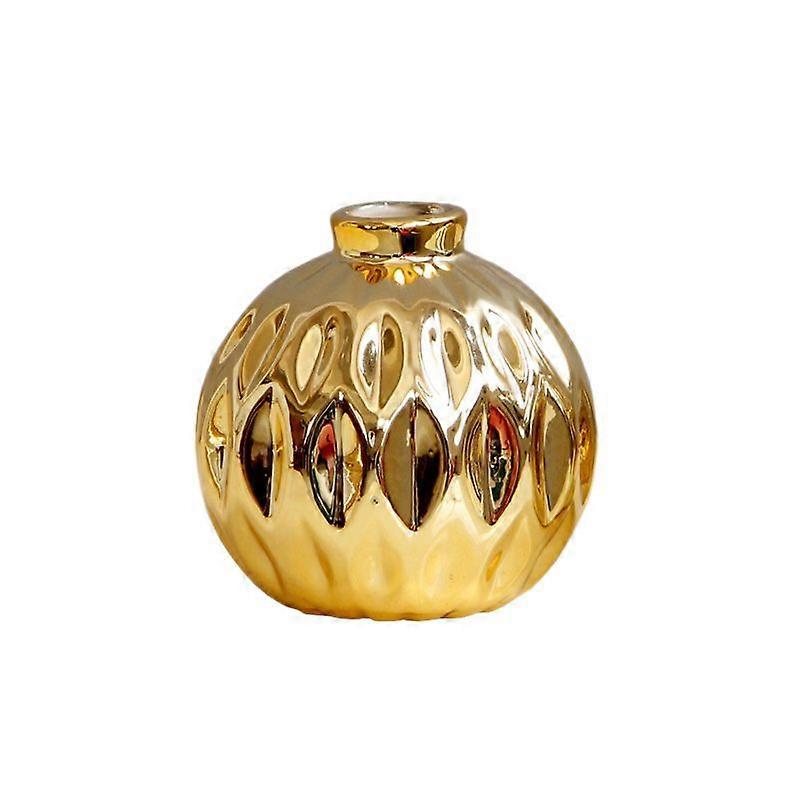 Ceramic Small Vase Small Flower Embossed Fish Lip Pattern Crafts Home Decorations (Gold)