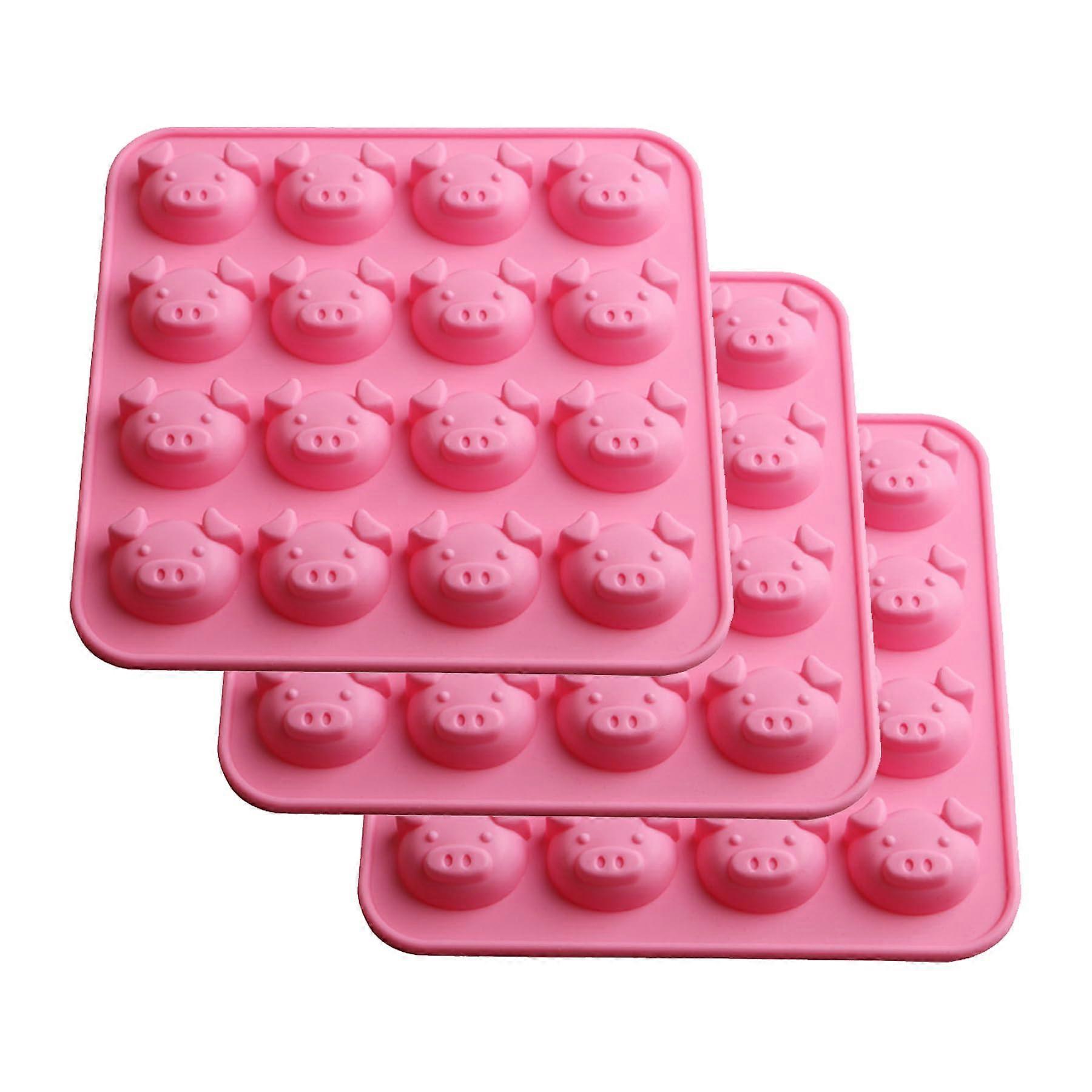 Silicone Pig Mold Set 3pcs Nonstick FoodGrade for Chocolate Candy and Ice Cube Making