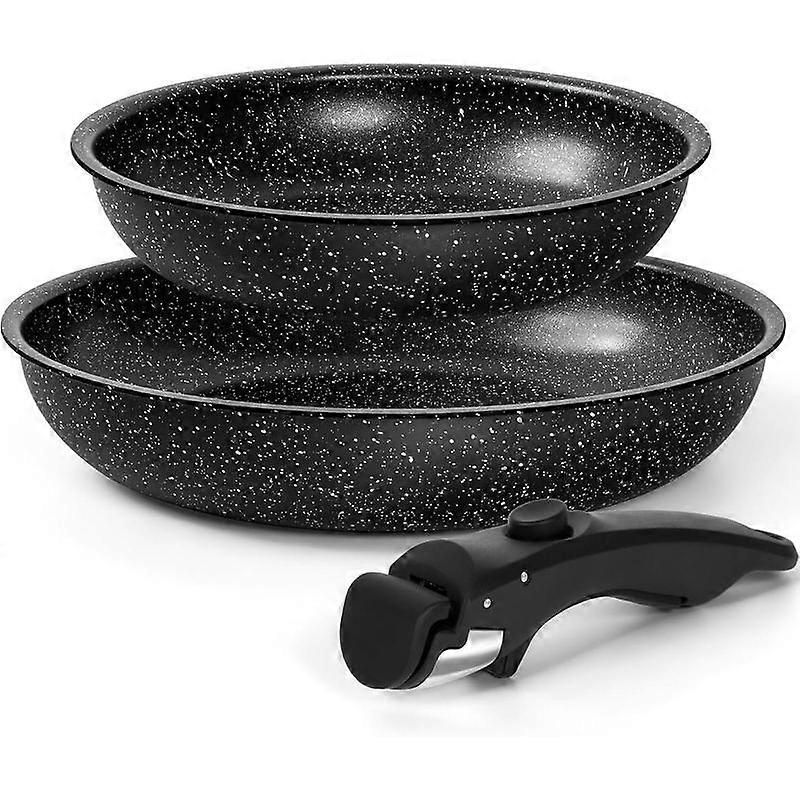 Nonstick Frying Pan Set Removable Handle, 8" & 10" Fry Pans with Detachable Handle, Granite Coating Skillets, Non  Pans for Cooking, PFOA Fr