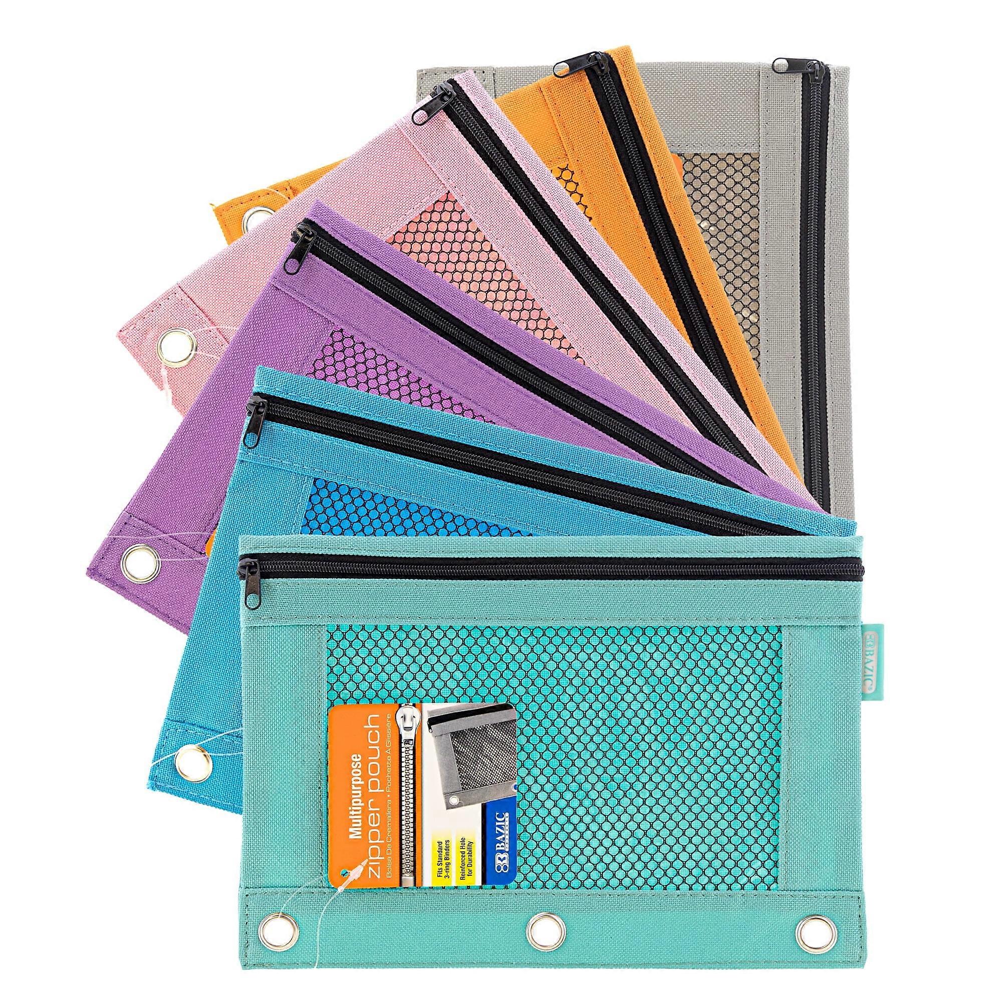 BAZIC 3 Ring Pencil Pouch, Mesh Window, Pastel Color, 6-Pack