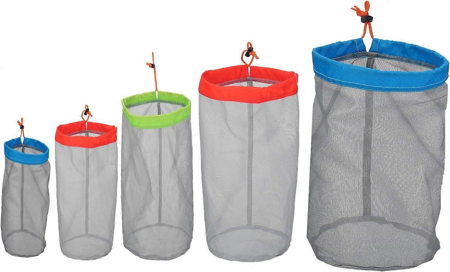 Small to XXlarge 5 Pcs Drawstring Mesh Stuff Sack, Ditty Bags Storage Pouch Bags