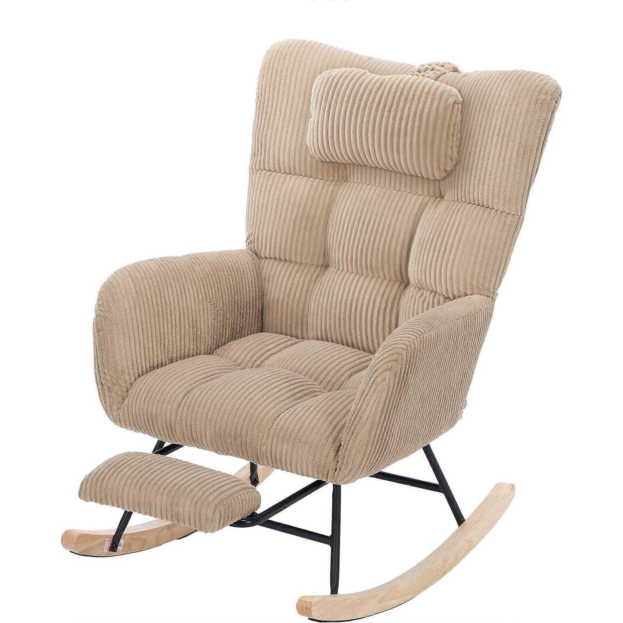 Fabric Rocking Chair with High Backrest and Pockets