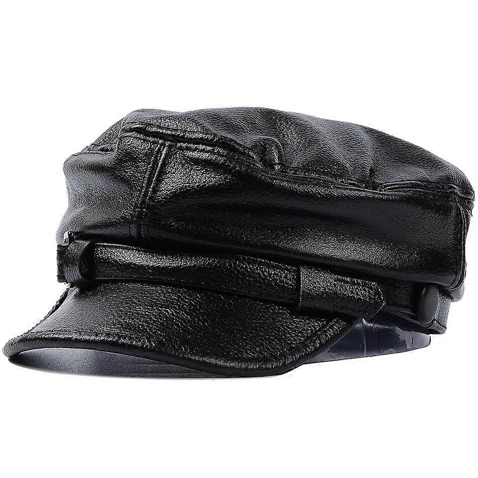 Solid Motorcycle Hat for Men Solid Genuine Cowhide Vintage Navy Captain Beret