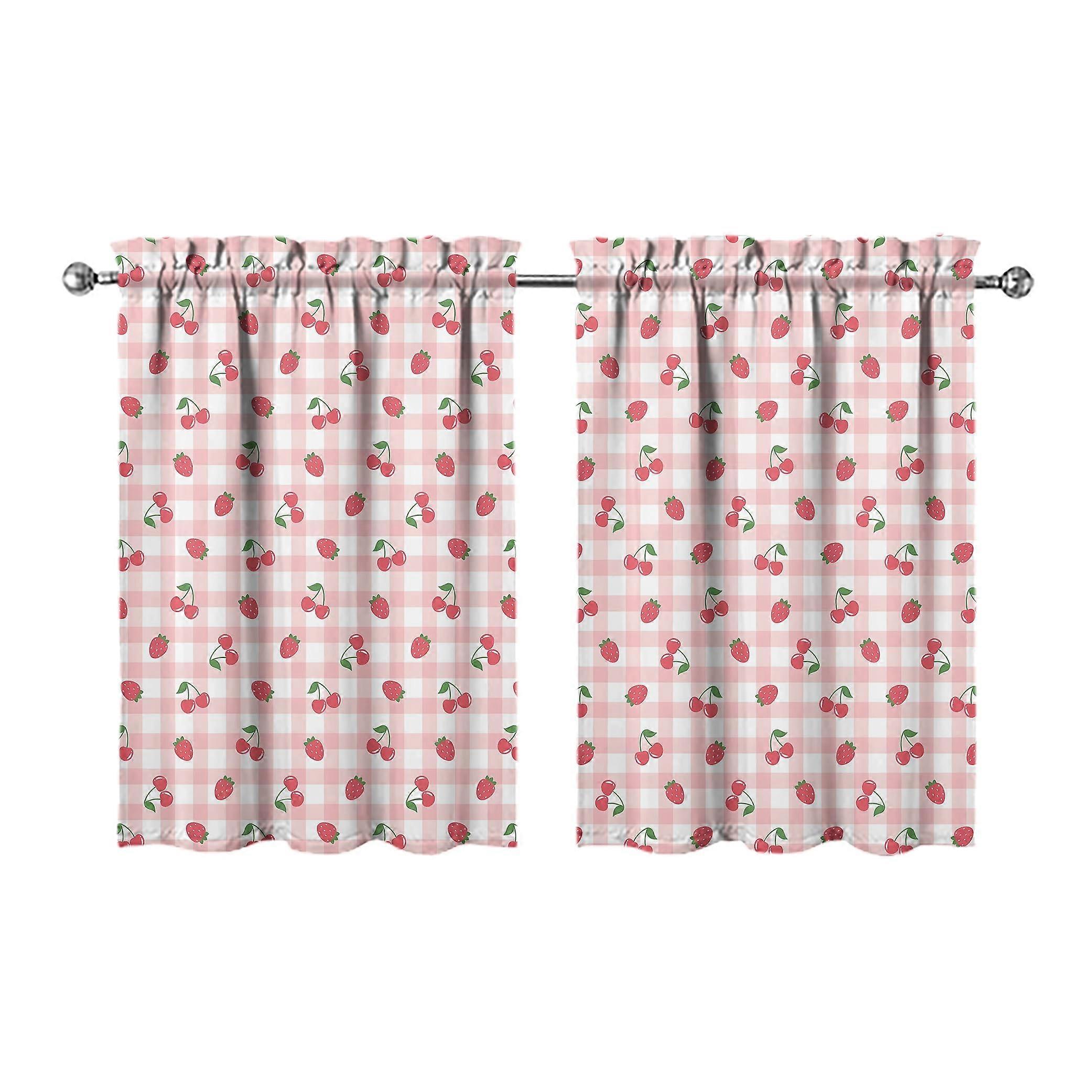 Strawberry Kitchen Curtains Set with Light Filtering 2 Piece Window Valances, 36x27.5 Inch