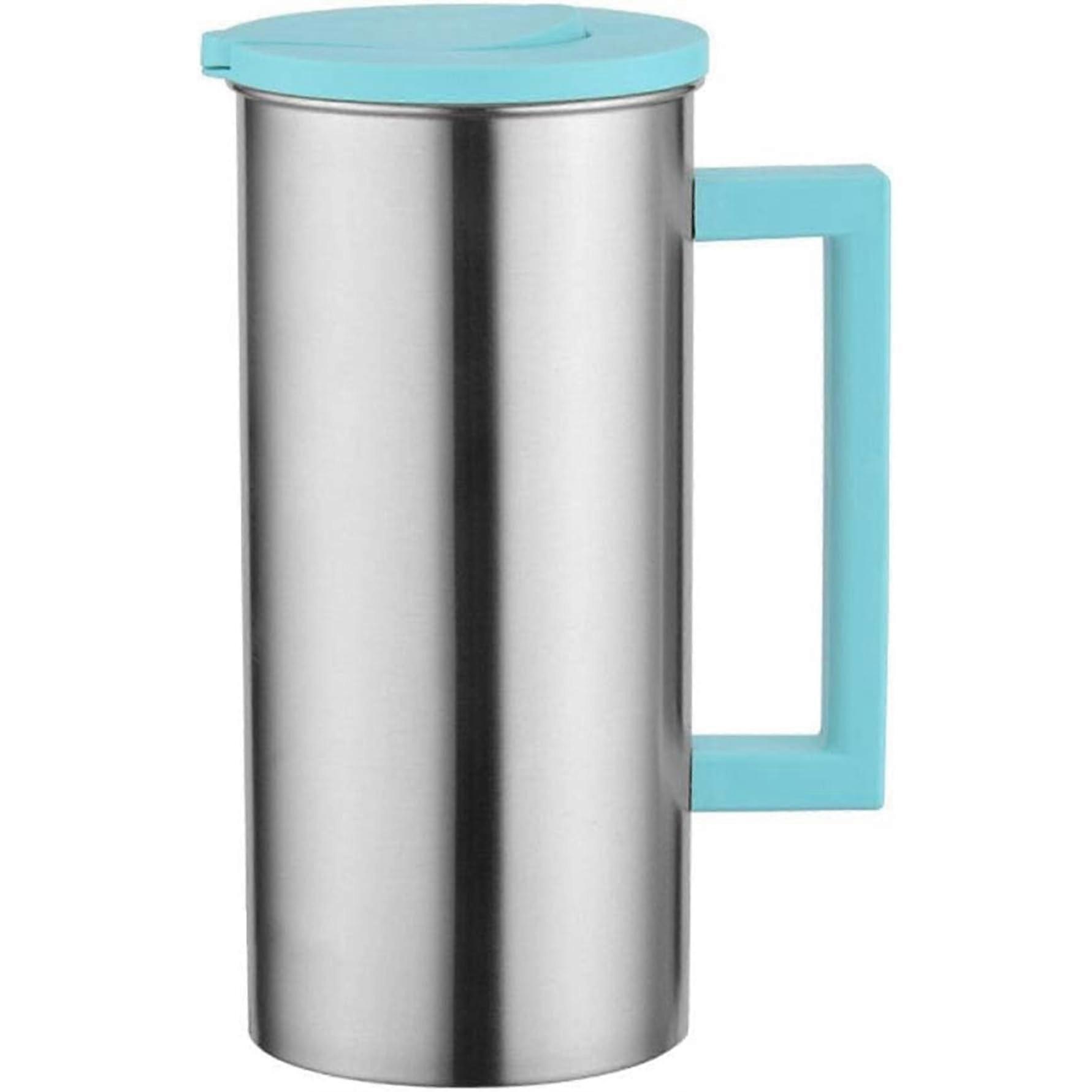 1.8L Stainless Steel Water Pitcher with Lid, AntiScald Handle, NonSlip Base for Hot or Cold Drinks
