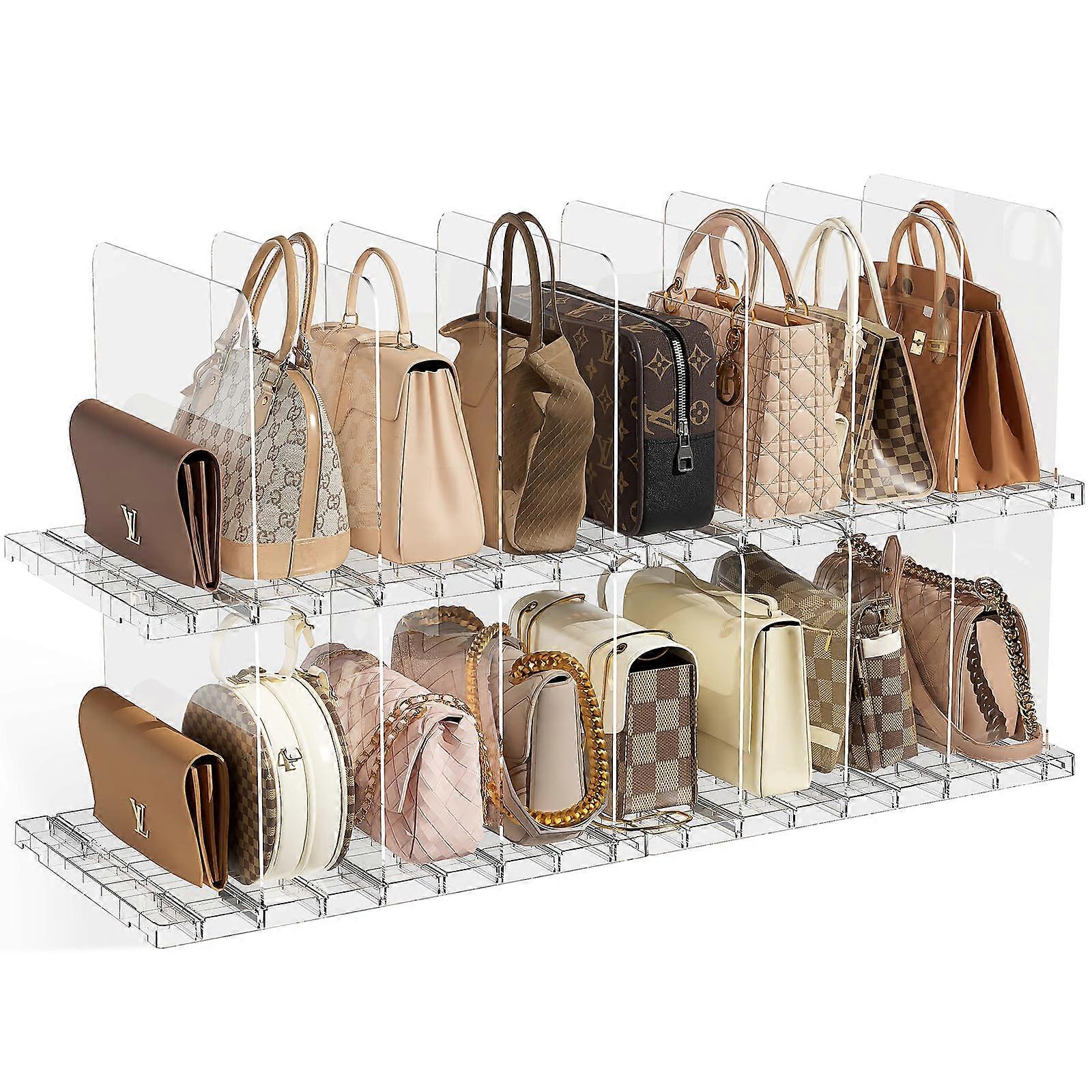 Purse Organizer for Closet with Adjustable Clear Acrylic Shelf Dividers, Stackable Handbag Storage, 4 Pack