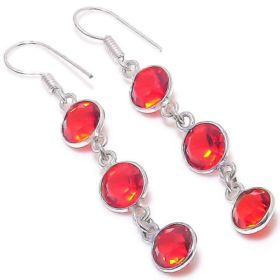 Natural Mozambique Garnet Gemstone 925 Sterling Silver Earring 2.29" o7v77