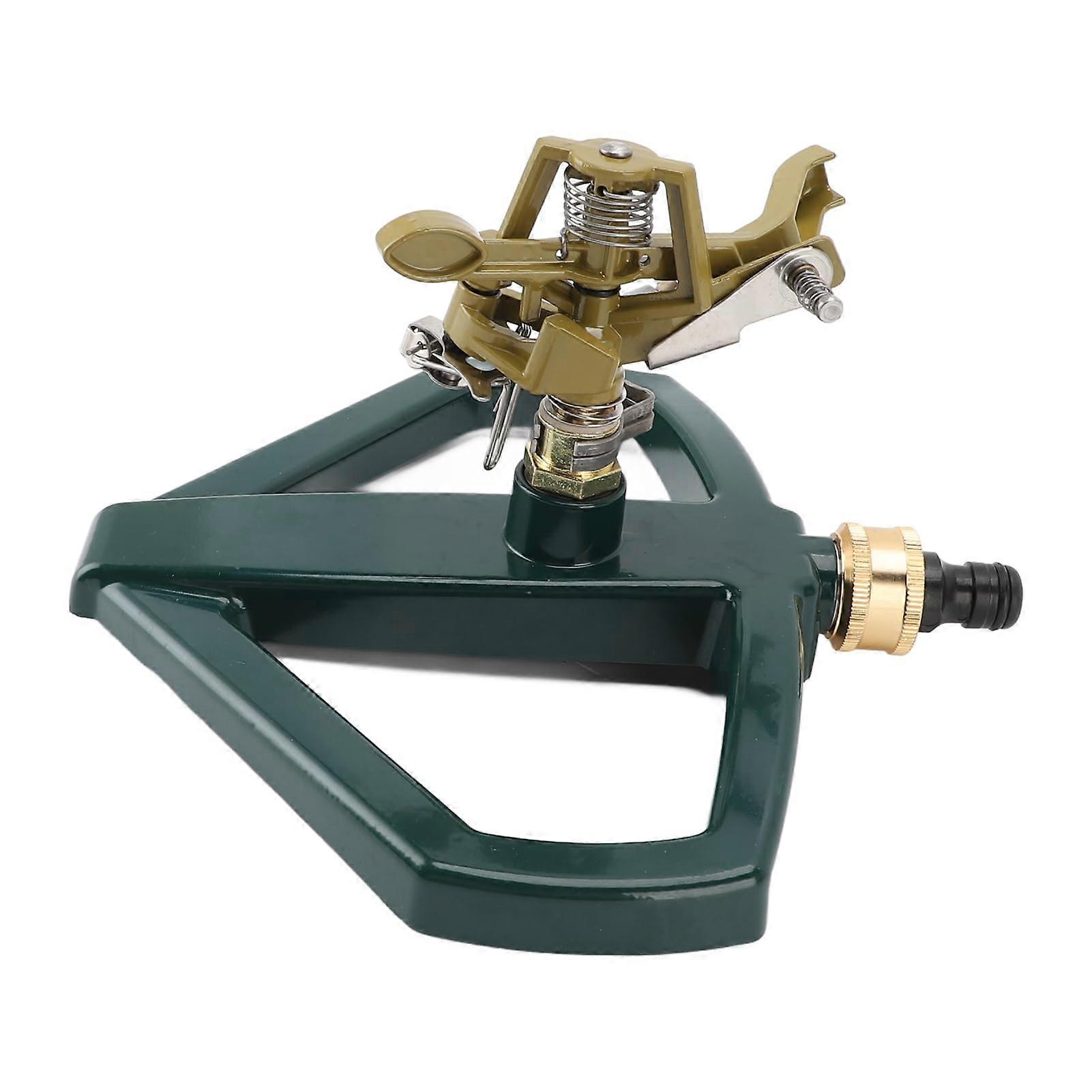 360° Rotating Garden Sprinkler with Adjustable Spray Pattern, Metal Base, Large Area Coverage (Yellow)