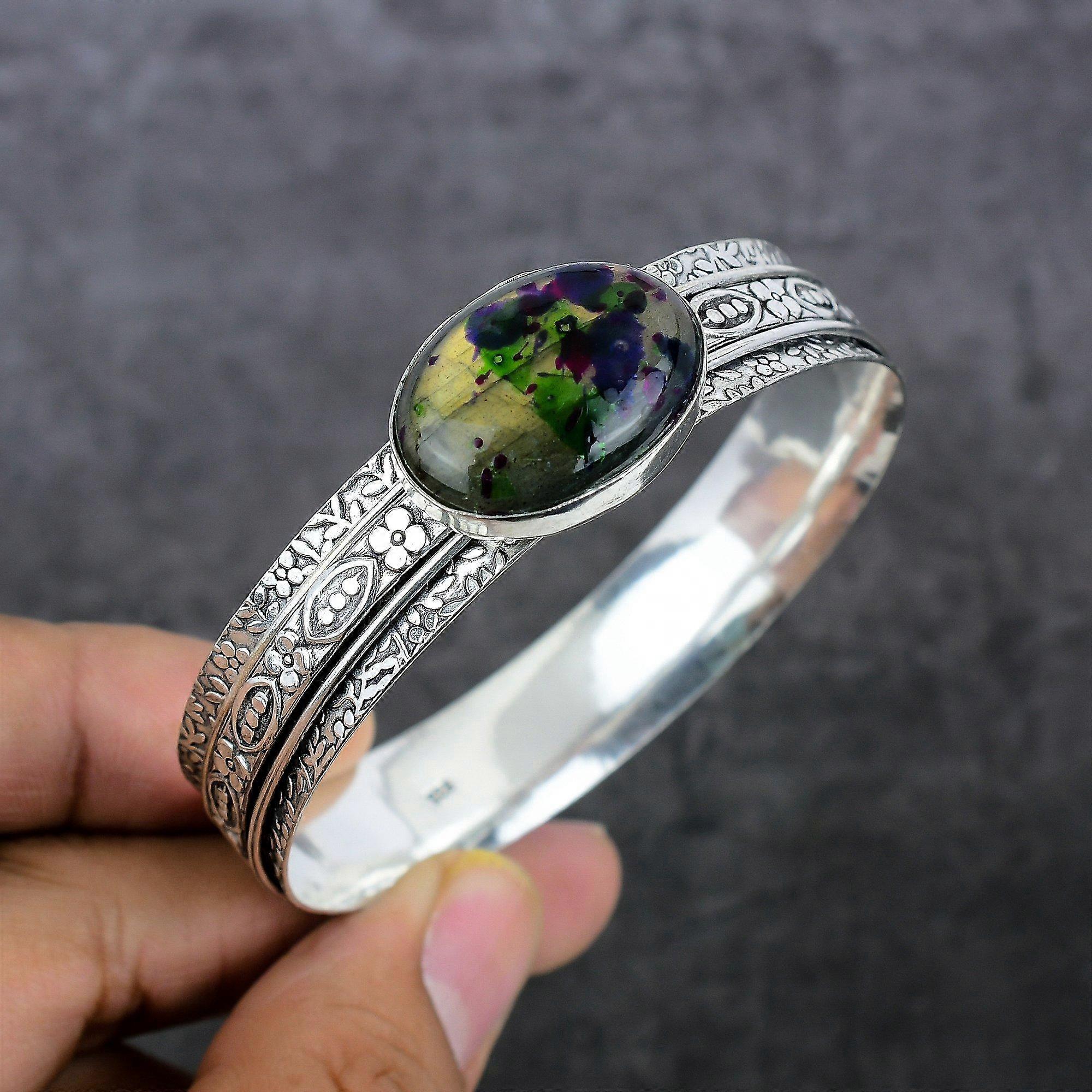 Multi Labradorite Gemstone 925 Sterling Silver Cuff Bangle Adjustable