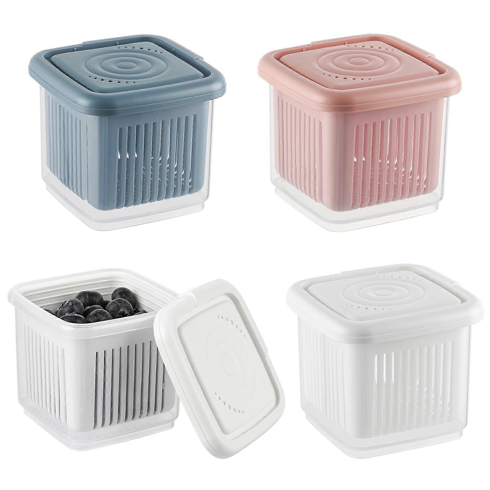 4 Pcs Berry Storage Containers with BuiltIn Rinse Baskets, Stackable for Fridge Berries and Grapes