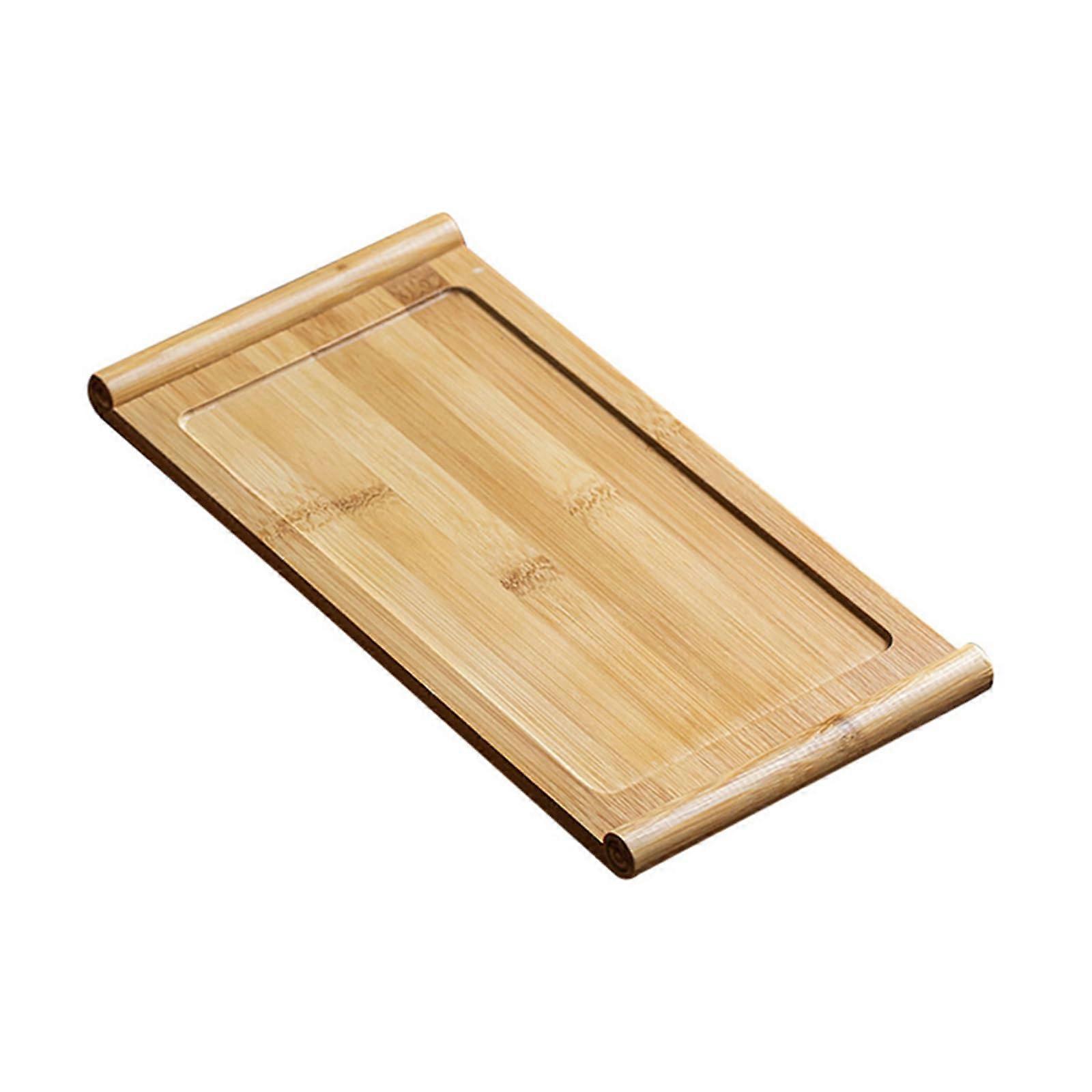 Bamboo Tea Tray with Raised Edge and Polished Surface, Japanese Rectangular Gongfu Serving Tray