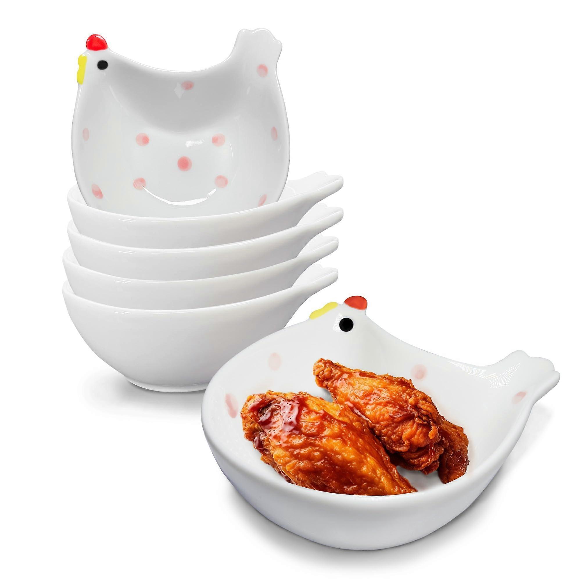 Ceramic Soy Sauce Dish Set, Chicken Shaped Small Dipping Bowls, Stackable 4oz Plates for Sushi