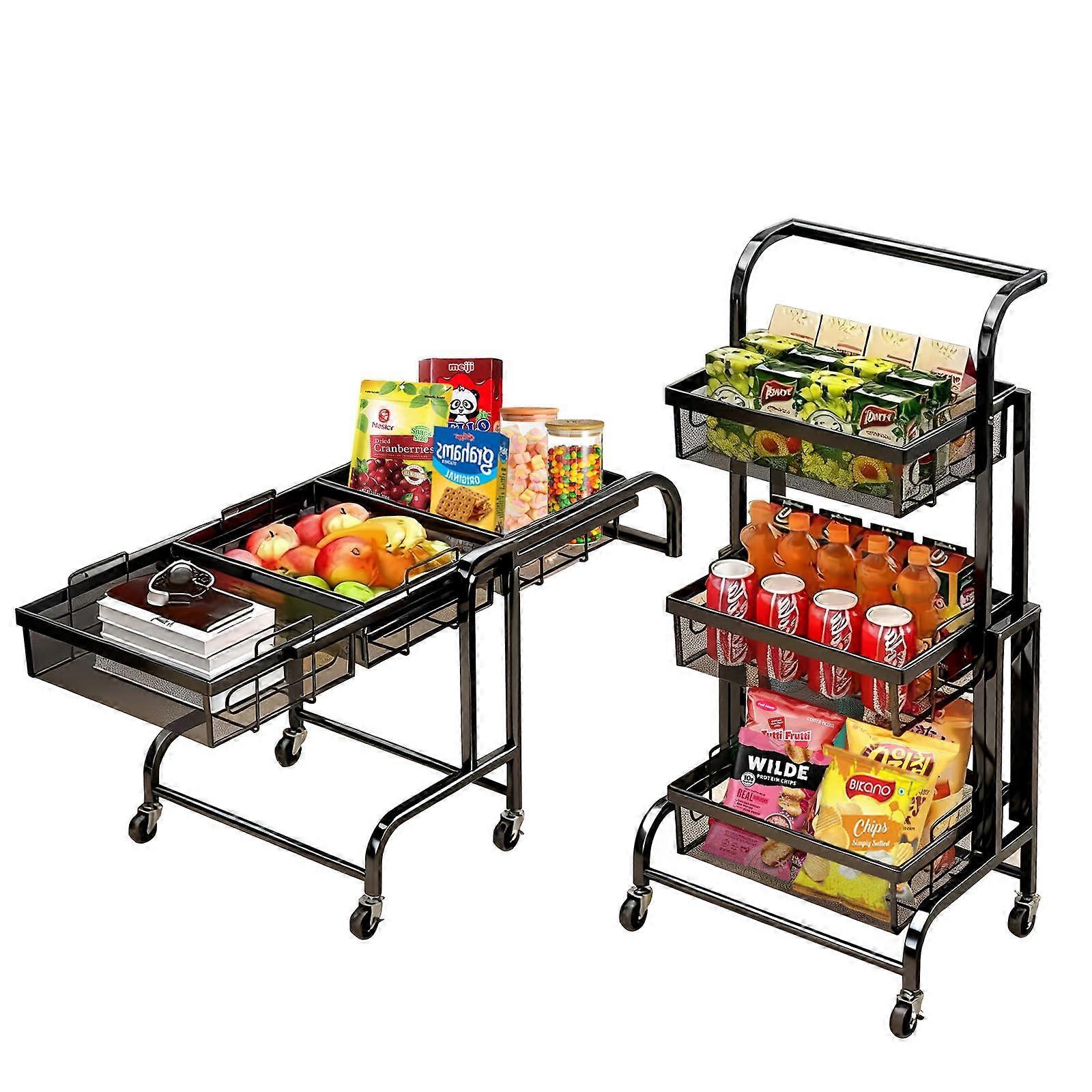 3 Tier Rolling Kitchen Cart with Baskets, Large Capacity Vegetable Storage Rack on Wheels