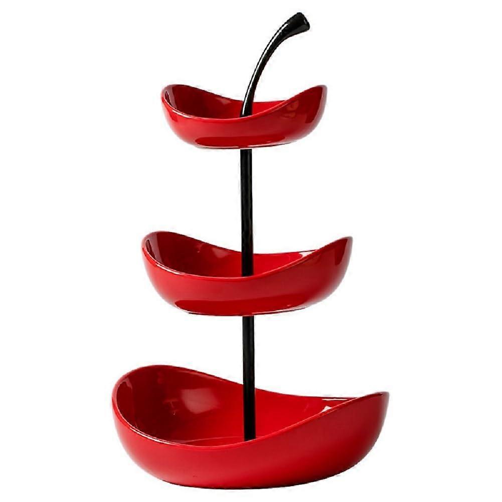 Red 3 Tiered Fruit Bowl Ceramic Serving Bowls for Kitchen Counter Space Saving Party Display