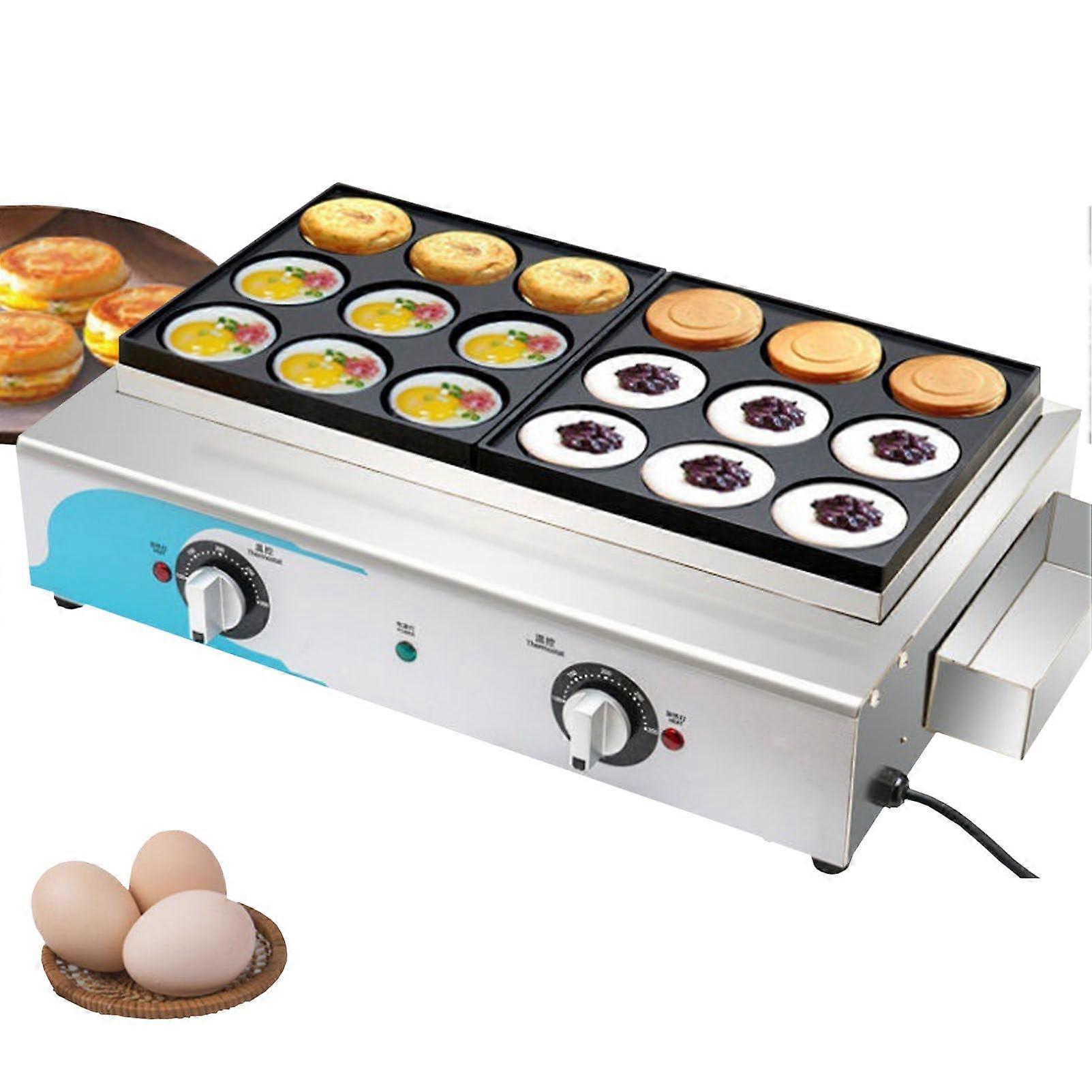 18 Hole Egg Burger Maker with Nonstick Coating and Cool Touch Handles for Fast Even Heating