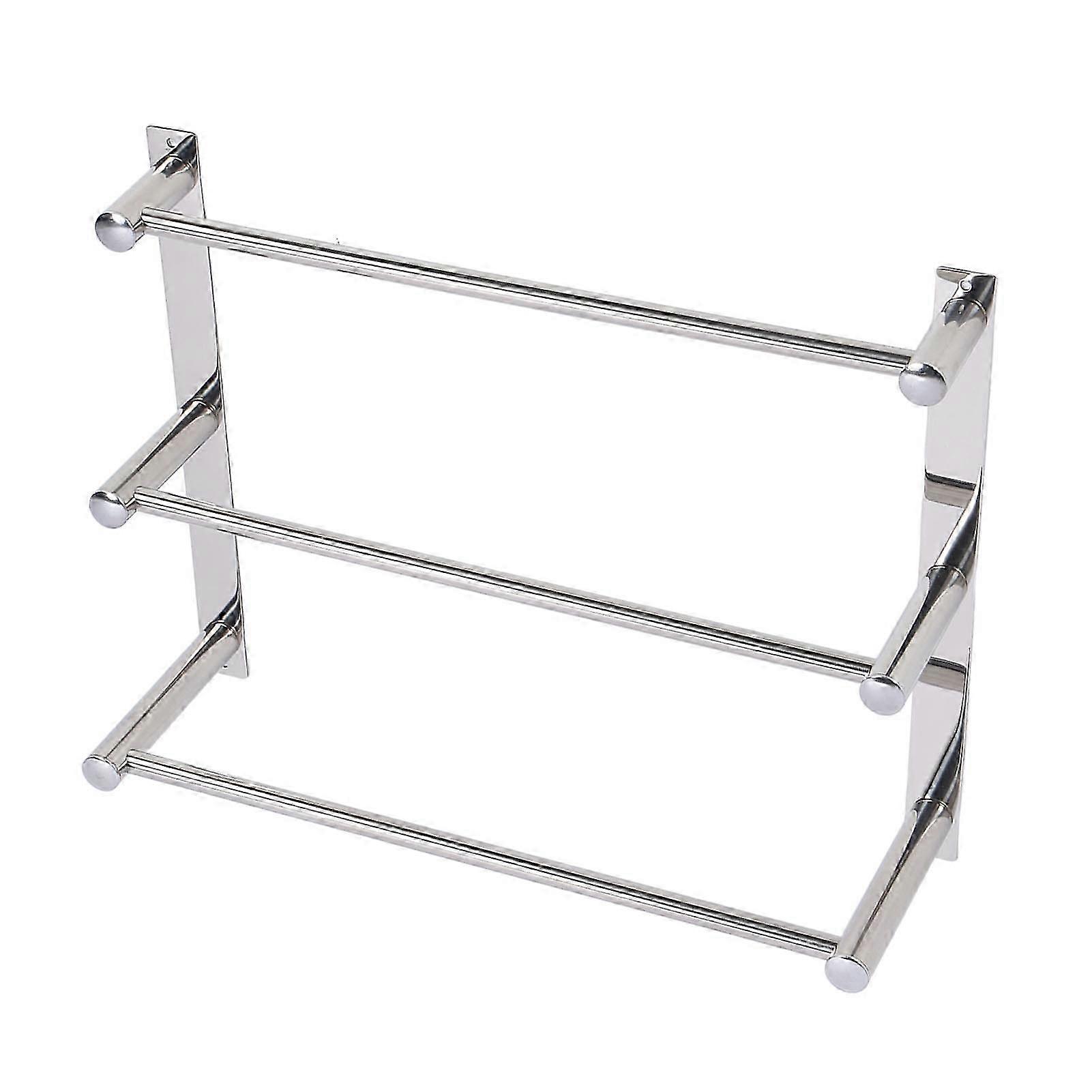 Wall Mounted Towel Rack for Bathroom Storage, 50cm 3 Pole with Hooks