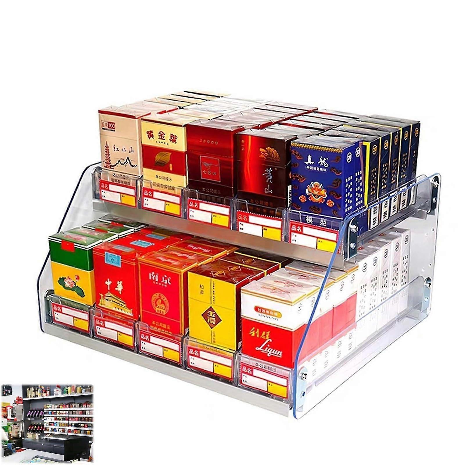 Acrylic Cigarette Display Rack with Automatic Pusher System, Clear Wall or Counter Mount Stand 39x29x56cm