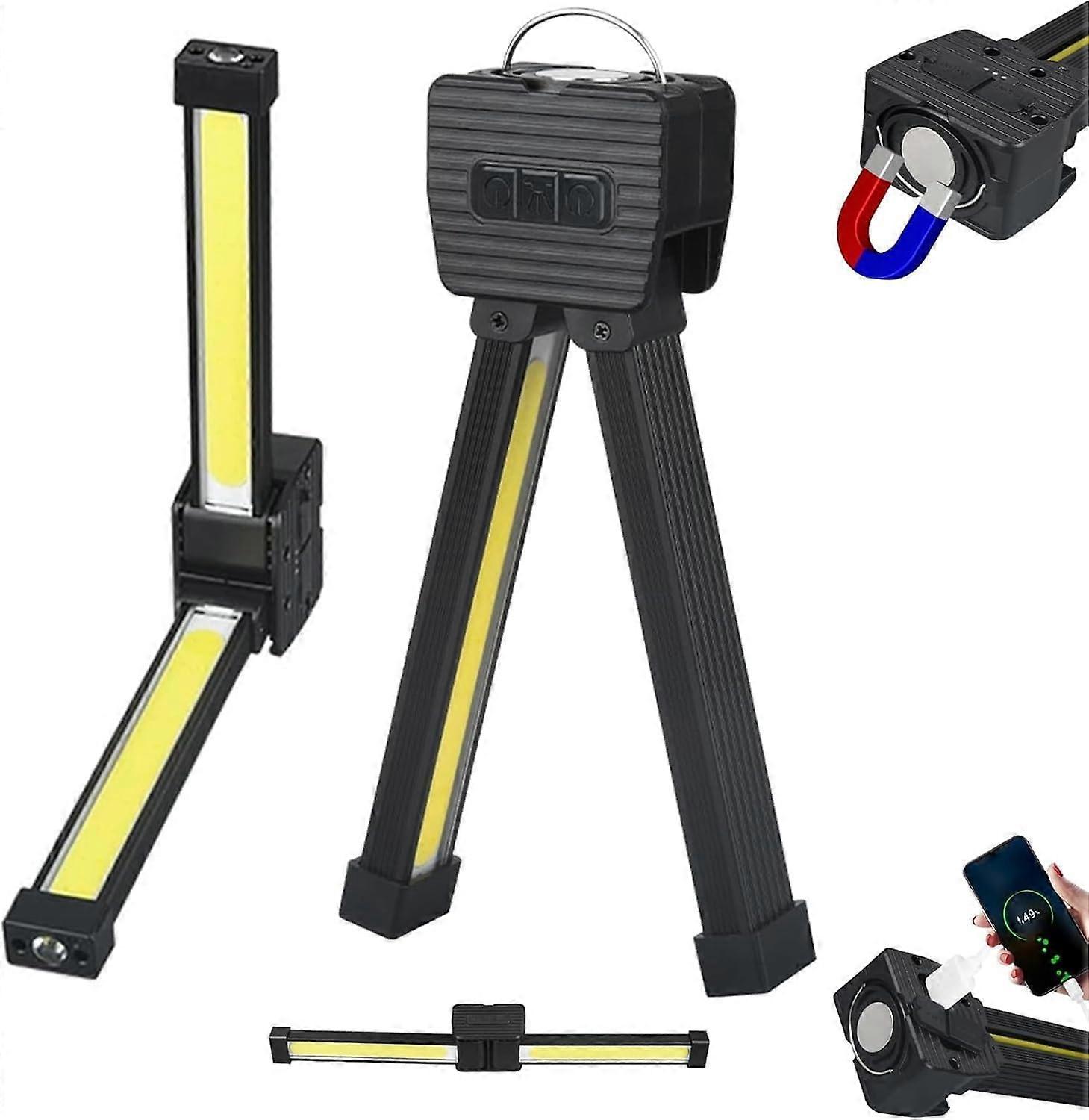 LED Work Light Magnetic Folding USB Rechargeable Flashlight with Hook 7Gear Dimming 1pcs