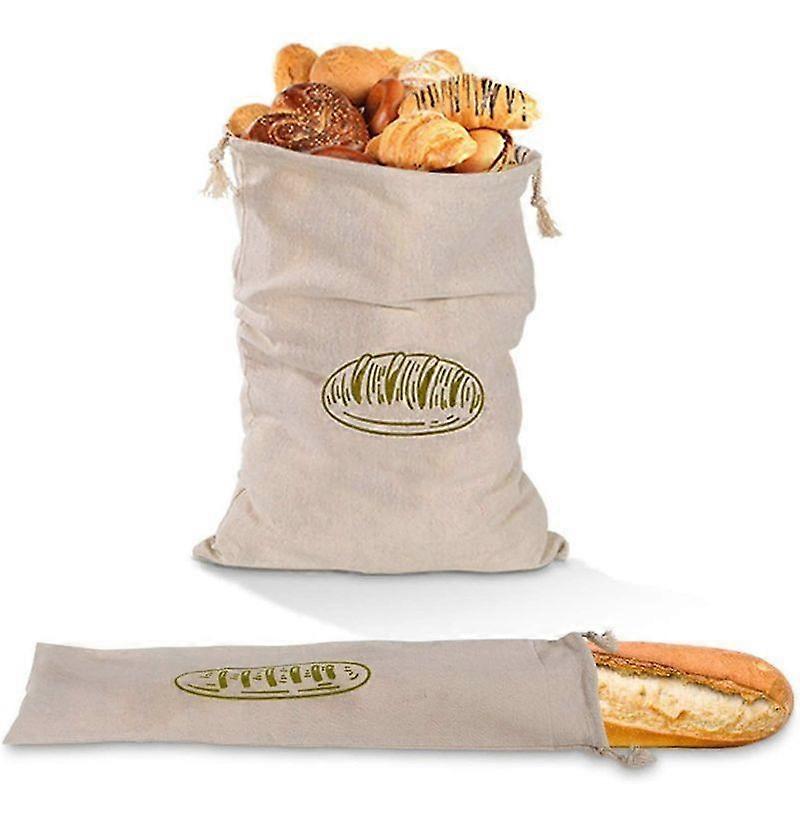 Drawstring Bread Bag, 2pcs Reusable Cotton Bag, For Food Storage