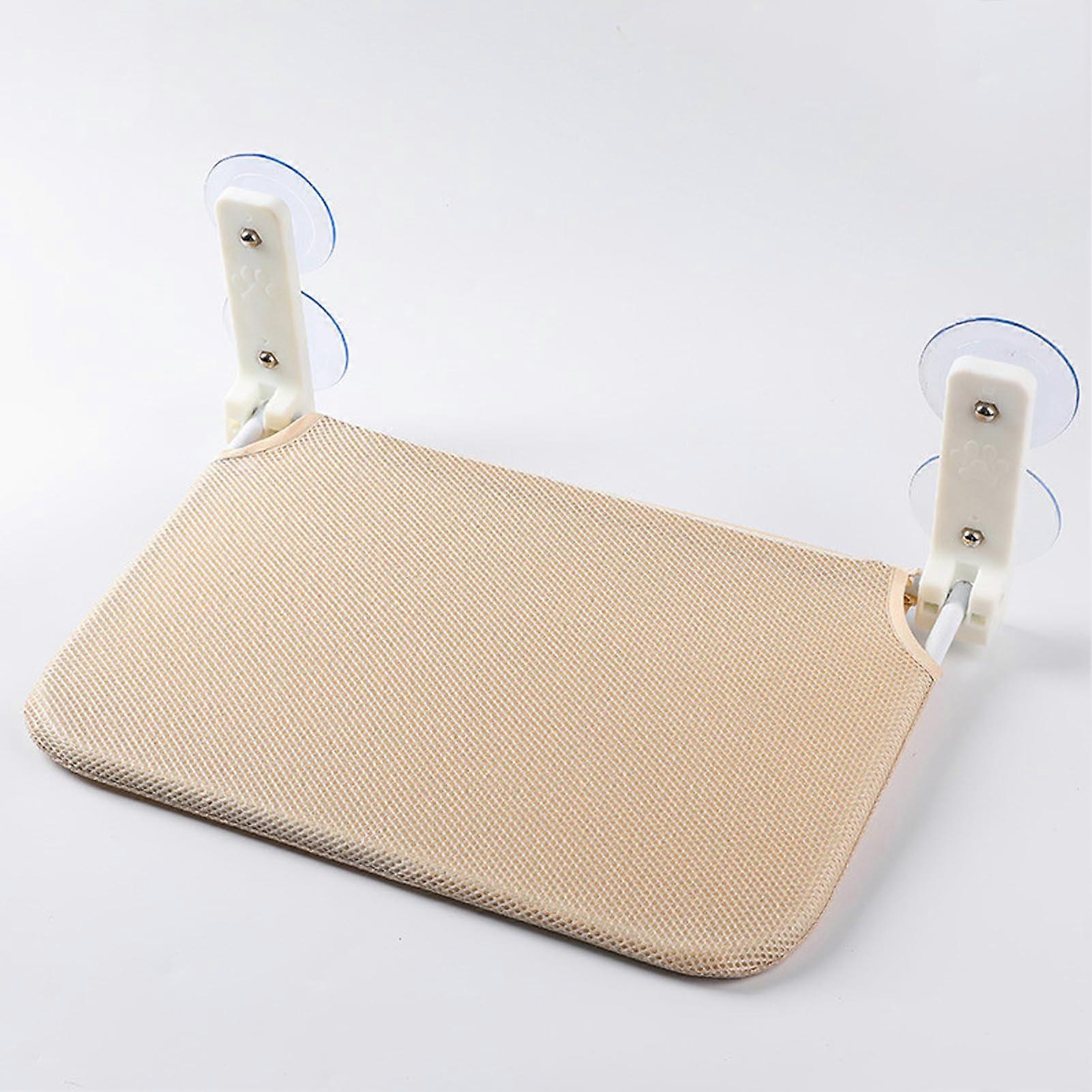 Cat Window Perch with Strong Suction Cups, Foldable Hammock Bed, Washable Cushion, Beige