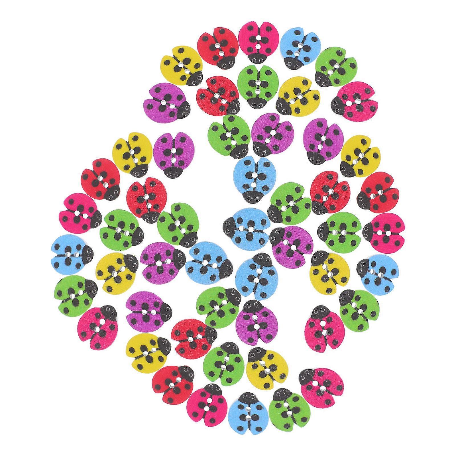 Wooden Button Ladybug Shape for Sewing Craft 100Pcs 2 Holes Buttons