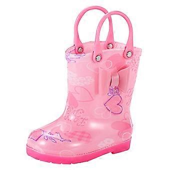 Regenlaarzen voor meisjes met cartoonprint, gesloten neus, niet waterdicht, met handvatten, comfortabel voor peuters, geschikt voor binnen en buiten, roze, 3-4 jaar