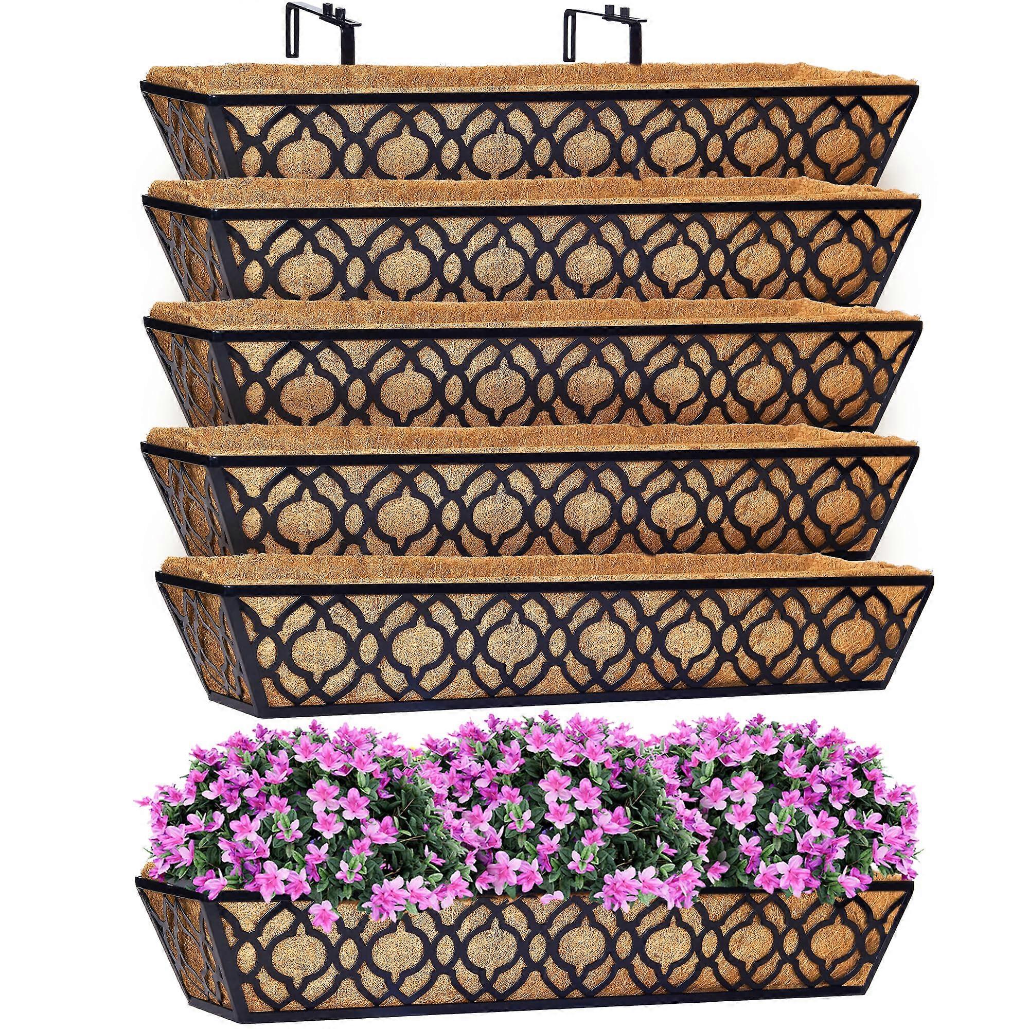 30 Inch Window Deck Planter with Coco Liner and Adjustable Brackets, 6 Pack Outdoor Railing Baskets