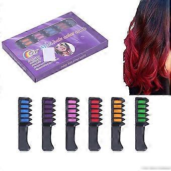 Set de tizas de color temporal para el cabello con peine aplicador, 6 colores brillantes y lavables para fiestas.