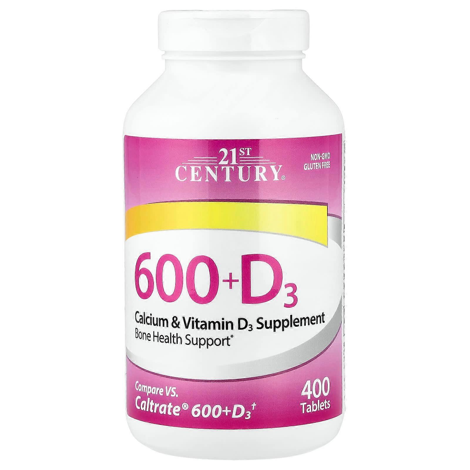 Século 21, 600 + D3, Cálcio e vitamina D3 Suplemento, 400 comprimidos