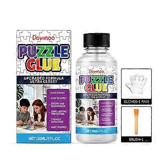 Conjunto de cola para quebra-cabeças, 30ml + luvas + pincel, transparente, não amarela, ideal para artesanato, quebra-cabeças, uso estudantil e no escritório.